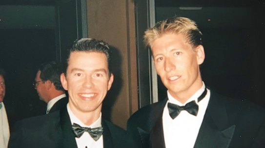 Stephen Brook (left) and Grant in 1998.