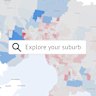 Map showing fertility rates across Melbourne with “Explore your suburb” search box.