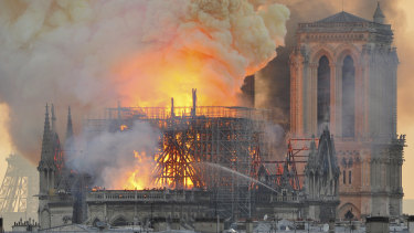 Fire engulfs the Notre-Dame Cathedral in Paris.