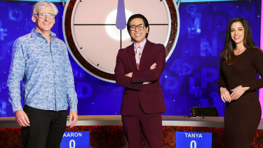 David Astle (left) and Lily Serna return for two new seasons of Letters & Numbers, with new host Michael Hing.