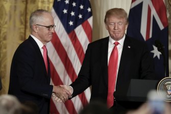 Then prime minister Turnbull and US president Donald Trump meeting in Washington in 2018.
