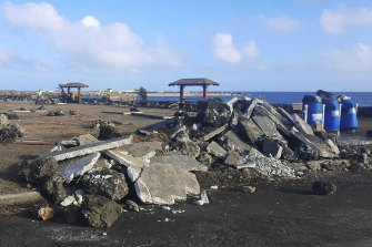 An area of the Tongan capital, Nuku’alofa, damaged by the tsunami.