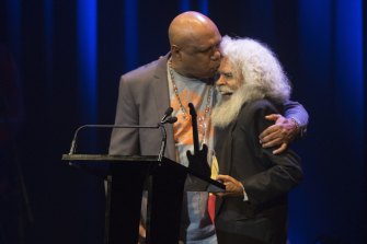 Archie Roach and Jack Charles at The Age Music Victoria Awards in 2015. 