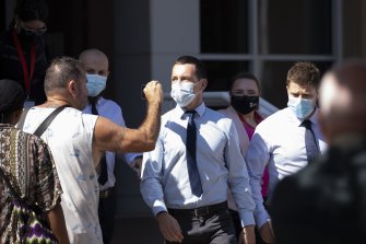 NT Police officer Zachary Rolfe leaves the NT Supreme Court in Darwin.