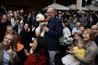 The newly minted Australian Labor Prime Minister Anthony Albanese on a meet and greet in Marrickville on Sunday.