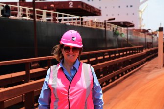 Gina Rinehart at the Roy Hill berths at South West Creek in Port Hedland.