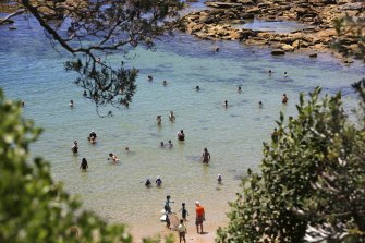 Head for the shores: Bathers enjoying fine weather last week at Little Bay near La Perouse in Sydney.