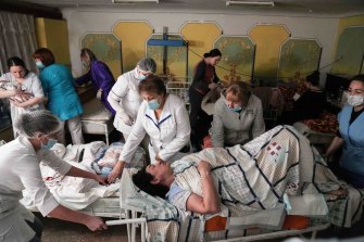 The basement of a maternity hospital in Mariupol on Tuesday. 