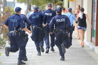 Police officers respond to the shooting/stabbing at the Junction Hotel in Maroubra on Australia Day, 2018. 