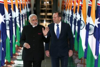 Indian Prime Minister Narendra Modi and Tony Abbott met at Parliament House in November 2014.