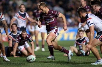 Manly skipper Daly Cherry-Evans almost scores a try on Thursday night