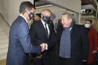 Andrew Forrest (right) with Energy Minister Angus Taylor and Scott Morrison at COP26 in Glasgow.
