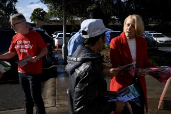 Labor’s candidate for Fowler, Kristina Keneally, campaigning on election day. 