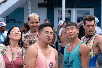 From left: Margaret Cho, Tomas Matos, Bowen Yang, Joel Kim Booster and Matt Rogers in Fire Island.