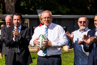 Scott Morrison at Todd Park with the Kogarah Cougars junior rugby league club in the seat of Cook.