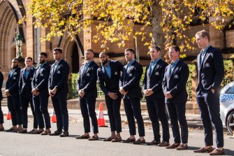 The NSW Blues team form a Guard of Honour at the State Funeral for Bob Fulton.