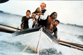 The hunt is on in this scene from a film version of “the exhilarating” Moby-Dick.