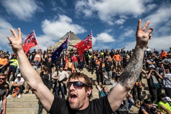 Thousands of people angry about vaccinations and lockdowns shut down parts of the city and descended on the Shrine of Remembrance before being forced out by riot police on Wednesday. 