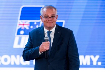 Prime Minister Scott Morrison attends a rally in the South Australian seat of Boothby on Wednesday.