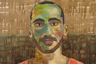Archibald Prize 2022 finalist, Mostafa Azimitabar ‘KNS088 (self-portrait)’, acrylic on canvas, 190.5 x 191.8 cm Â© the artist, image Â© AGNSW, Jenni Carter