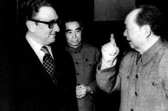 Henry Kissinger meets with Communist China’s chairman Mao Tse-tung (right) and premier Zhou Enlai in 1973, after secretly re-establishing relations two years earlier.