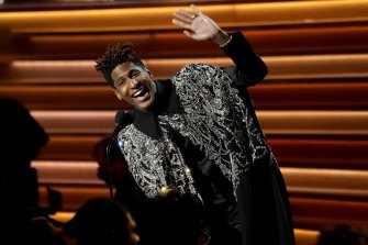 Jon Batiste accepts the award for album of the year for We Are at the 64th Annual Grammy Awards on Monday.