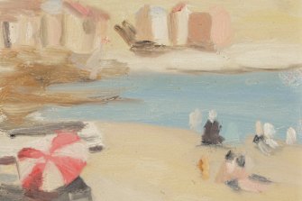 Clarice Beckett, Bathing boxes, Brighton, 1933