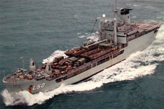 The HMAS Tobruk on route to Honiara in the Solomon Islands for the evacuation.