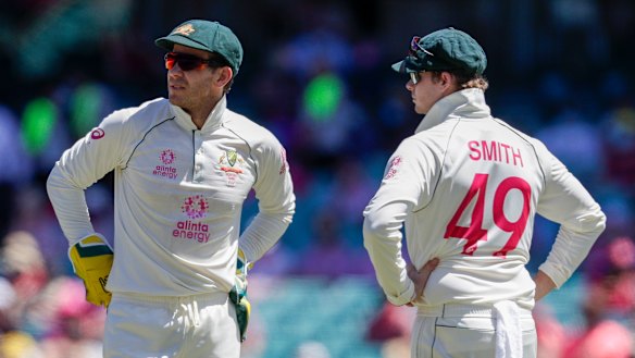 What impact will the re-emergence of the Sanderpapergate scandal have on Steve Smith’s (right) bid to return as skipper when Tim Paine steps down?
