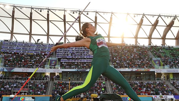 Australian Kelsey-Lee Barber became the first woman ever to defend the world javelin title.