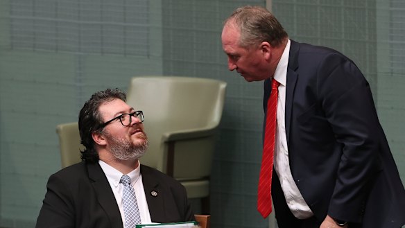 Nationals MPs George Christensen and Deputy Prime Minister Barnaby Joyce.