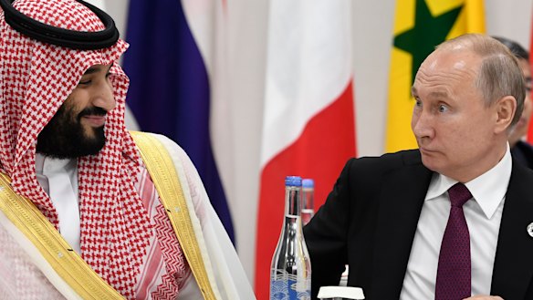 Saudi Crown Prince Mohammed bin Salman and Russian President Vladimir Putin. Saudi Arabia and Russia failed to renew an agreement to limit production and oil prices plunged.