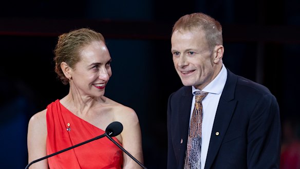 Professor Richard Scolyer with Professor Georgina Long after being announced as Australian of the Year in Canberra in January.