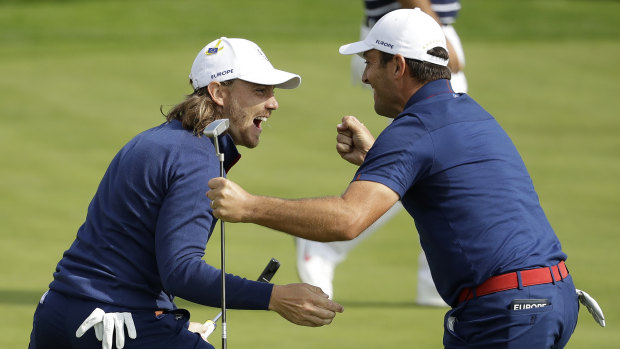 'Moliwood': Molinari (right) and Fleetwood starred together at this year's Ryder Cup.