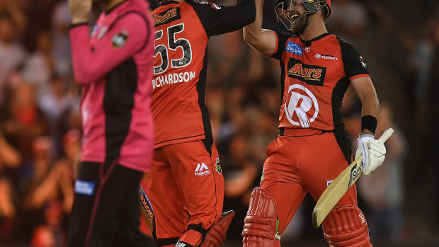Final bound: Kane Richardson  and Dan Christian (right)  of the Renegades  celebrate after beating the Sixers.