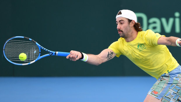 Australia's Jordan Thompson during a practice session ahead of the Davis Cup Qualifier.