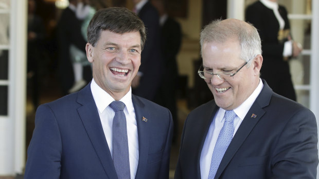 Energy Minister Angus Taylor with Prime Minister Scott Morrison.
