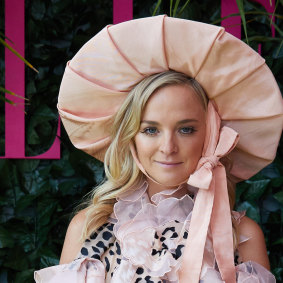 Nadia Fairfax wore a Baby Bunting-inspired outfit on Melbourne Cup Day.