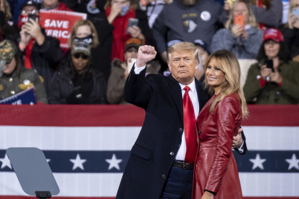 President Donald Trump and first lady Melania Trump at the rally for US Senators Kelly Loeffler, and David Perdue, in Georgia, who are both facing runoff elections.