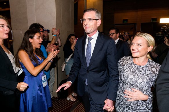 Dominic Perrottet concedes defeat at the Liberal Party’s election event at the Hilton in Sydney on Saturday night.