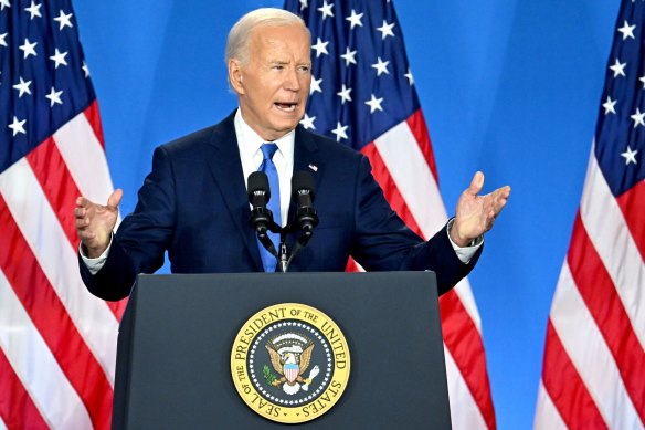 US President Joe Biden at the news conference during the NATO summit in Washington, DC.