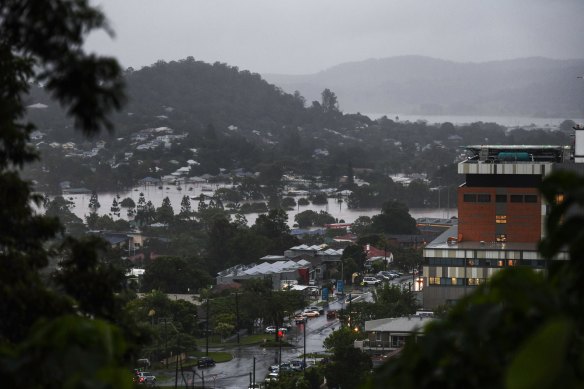 The town of Lismore has been inundated with rainfall with flood levels expected to reach 14.4 metres at Wilsons River this afternoon. 