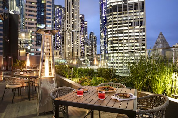 The terrace at Blacksmith Bar & Grill at Voco Melbourne Central.