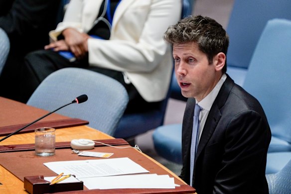 Sam Altman addressing the UN Security Council in New York earlier this week.