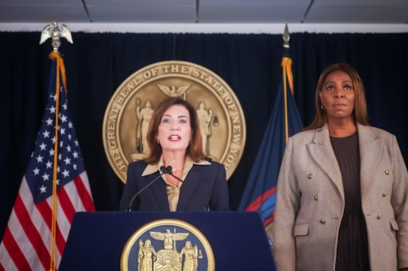 New York Governor Kathy Hochul, left, has appointed New York Attorney General Letitia James to take over investigating the case.