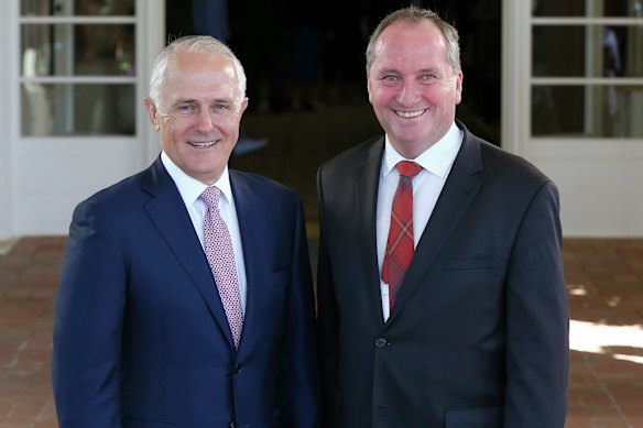 Back in the day: Turnbull and Barnaby Joyce after being sworn in to lead the government in 2016.