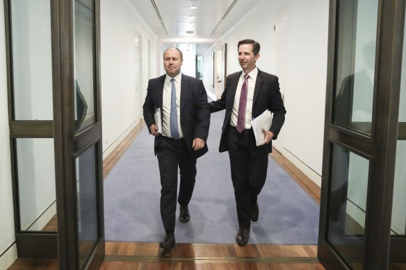 Treasurer Josh Frydenberg, who is part of the Morrison Club, and Finance Minister Simon Birmingham, a Moderate. 