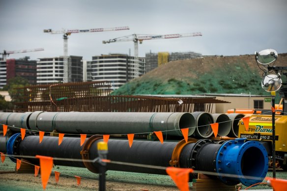 Construction of WestConnex at the back of Sydney Park in St Peters.