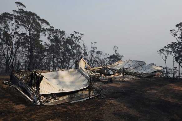 One of a dozen homes lost in the Blue Mountains during the bushfire on Sunday night. 