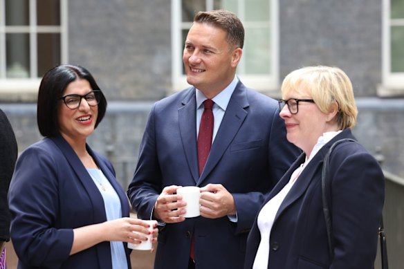 Ministers Shabana Mahmood, Wes Streeting Angela Eagle ahead of UK Prime Minister Andy Burnham’s first cabinet meeting in Downing Street.